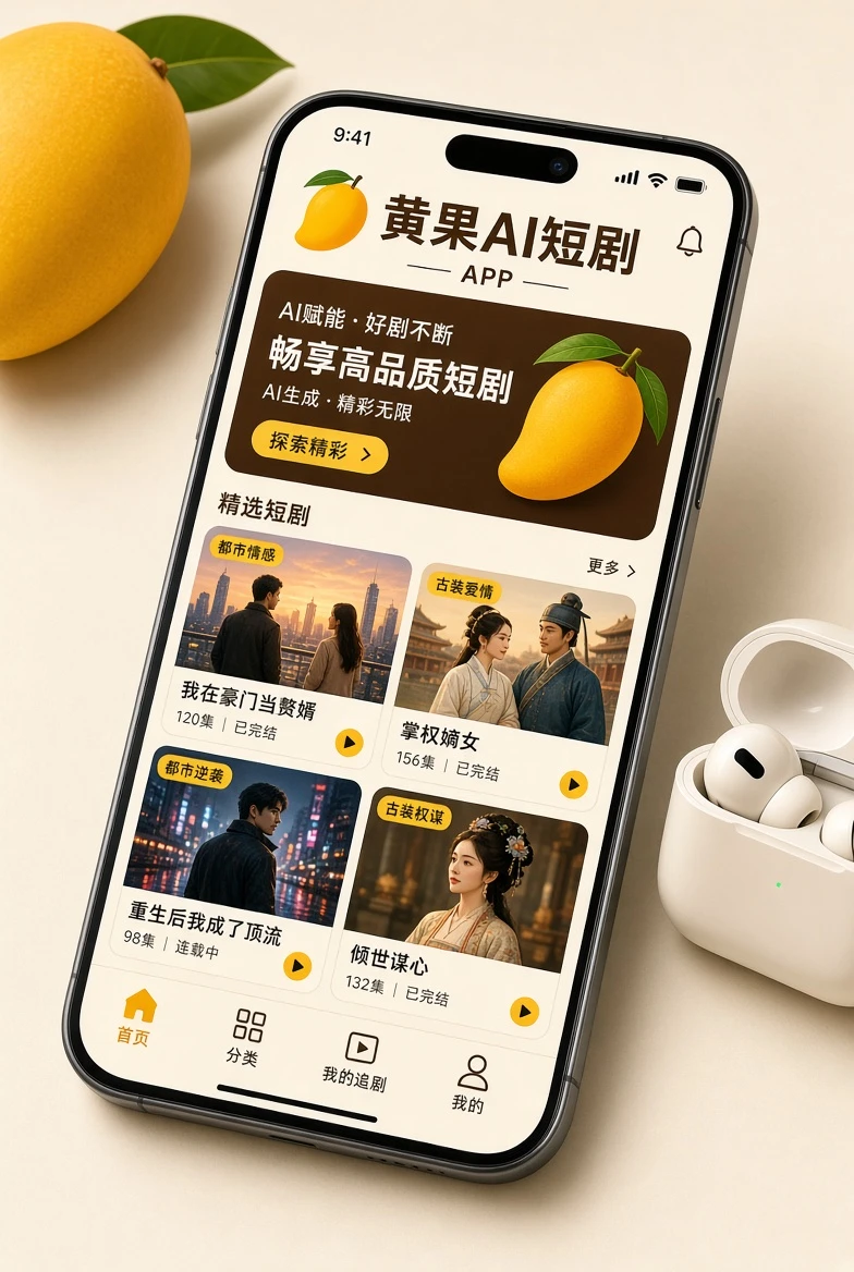 黄果AI短剧移动端界面